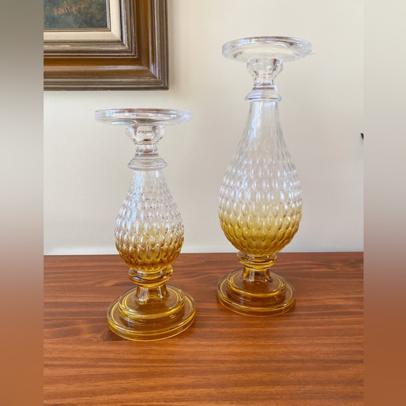 Vintage Accents Vintage Unique Glass Amber Candle Holder Set Poshmark